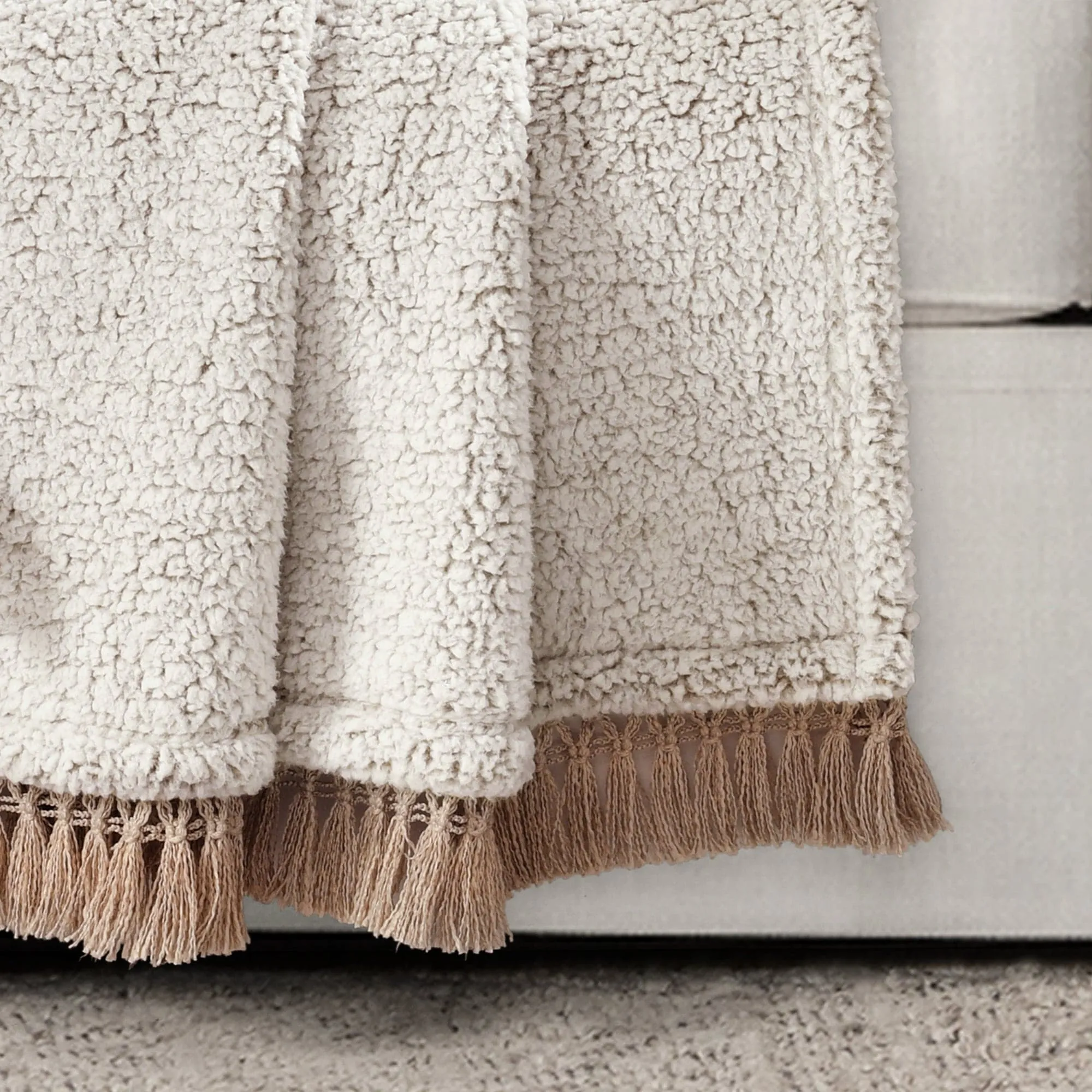 Sherpa Tassel Fringe Throw Blanket