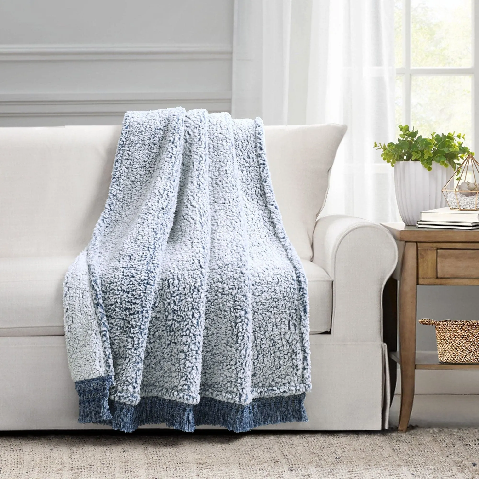 Sherpa Tassel Fringe Throw Blanket