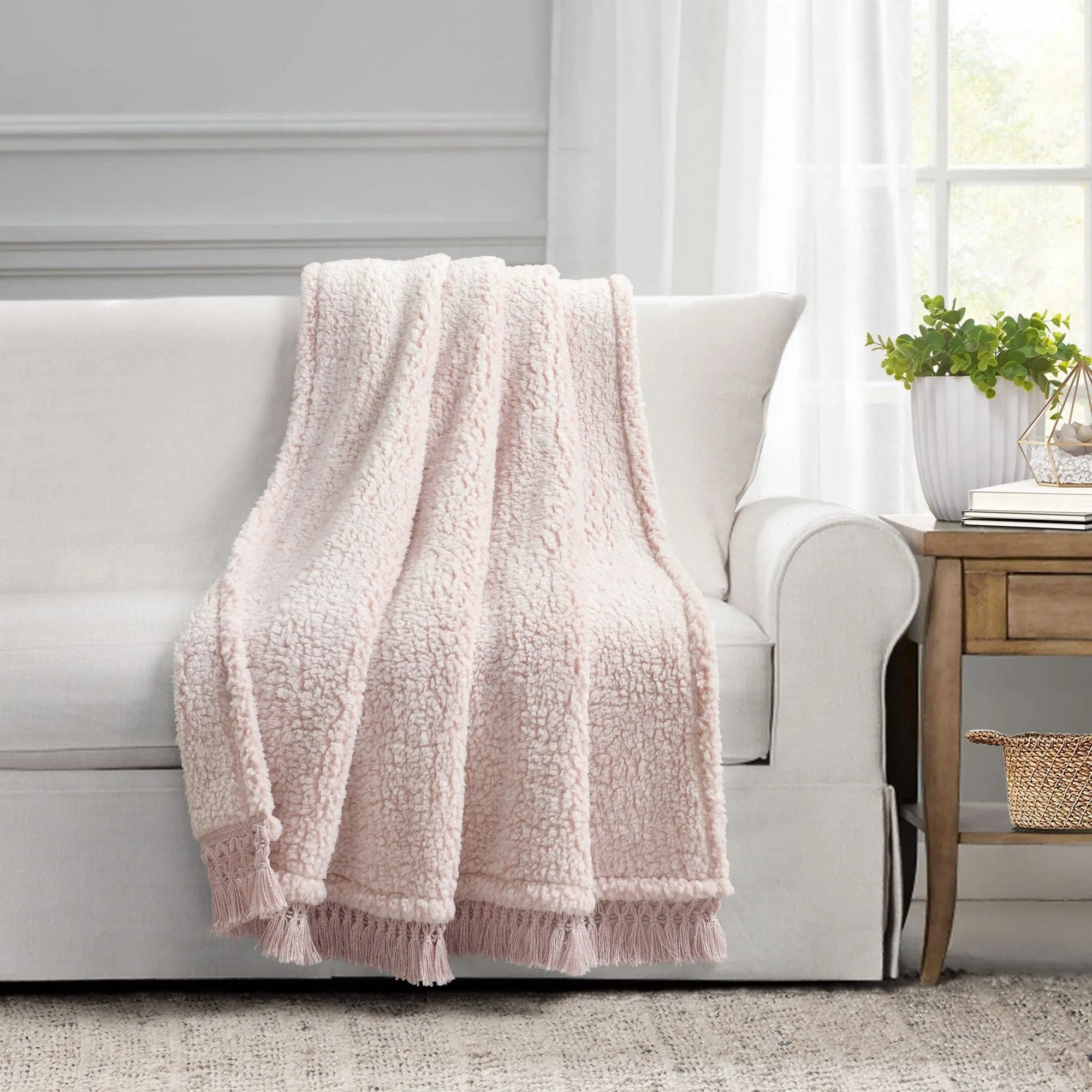 Sherpa Tassel Fringe Throw Blanket