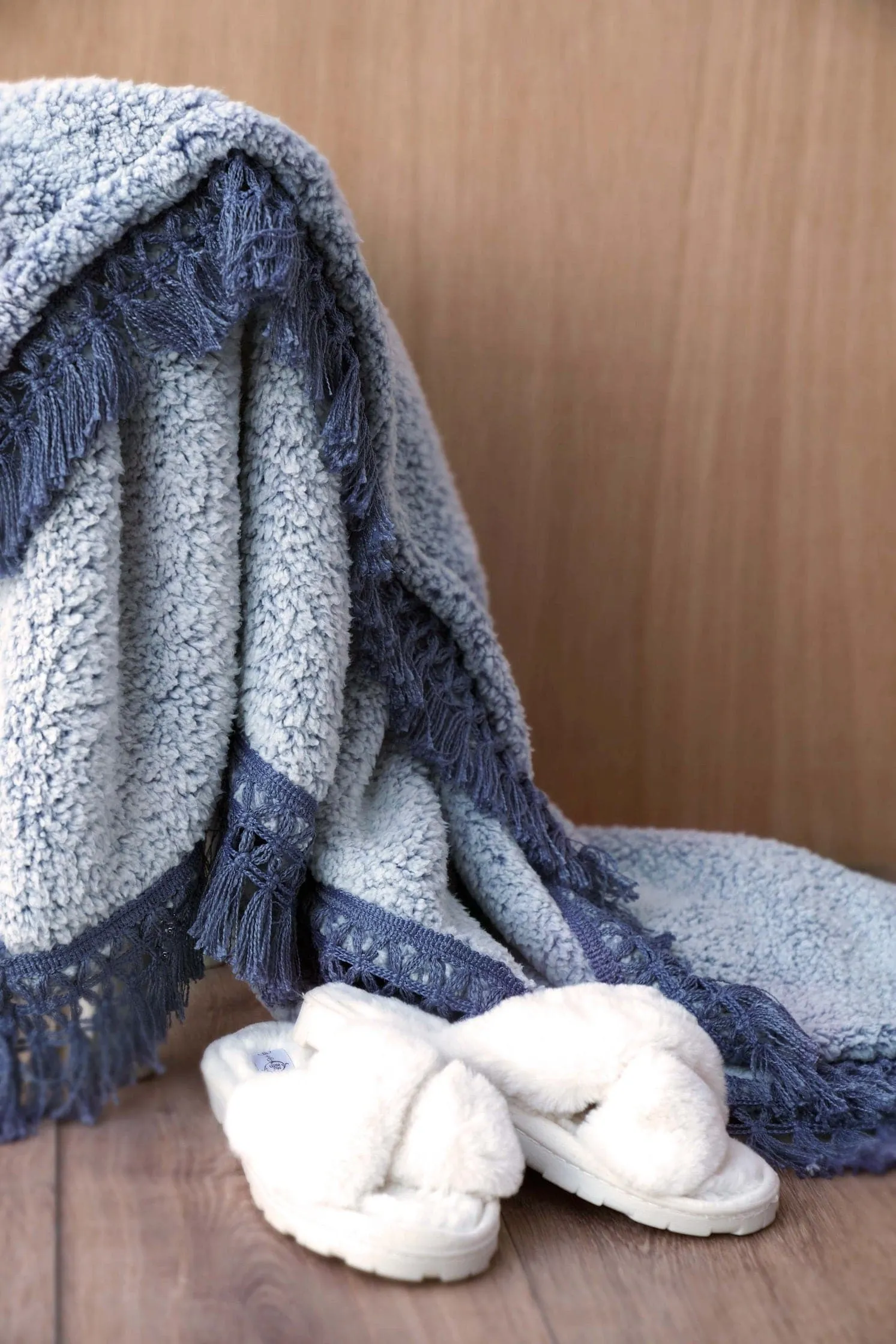 Sherpa Tassel Fringe Throw Blanket