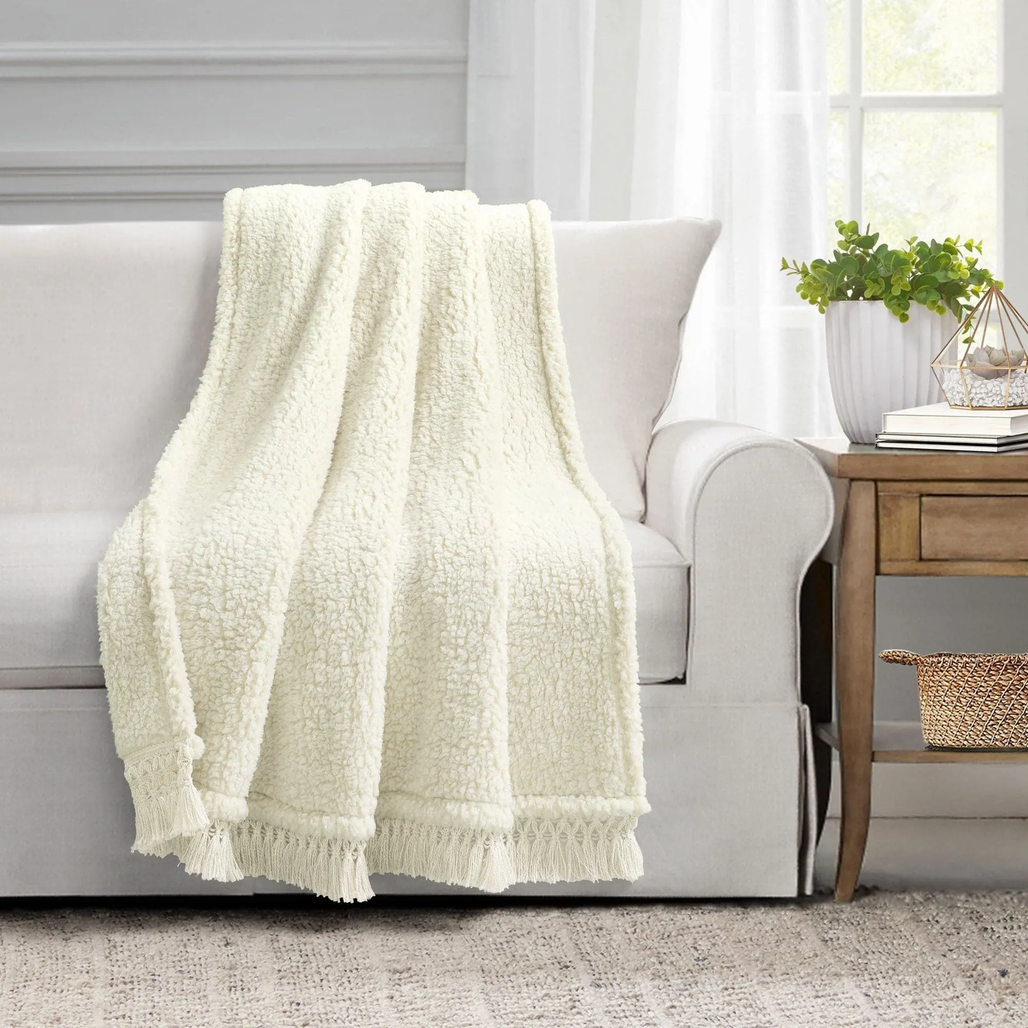 Sherpa Tassel Fringe Throw Blanket