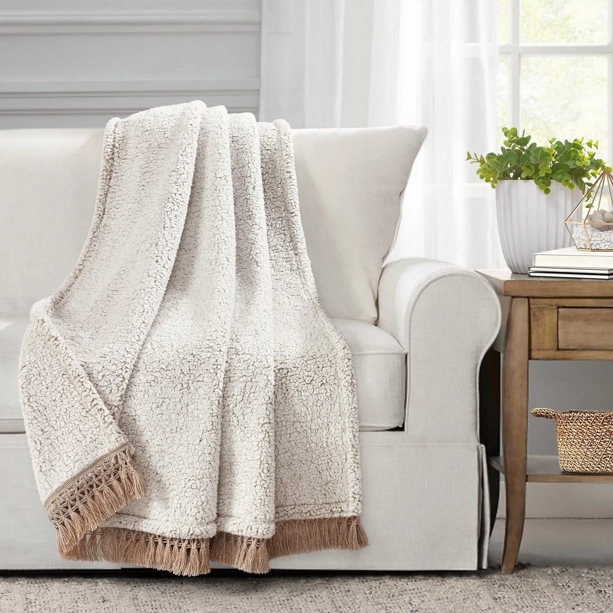 Sherpa Tassel Fringe Throw Blanket