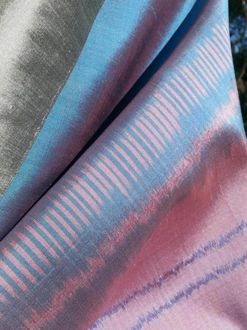 Silk Ikat Double Side Shawl Cerulean Pink Silver