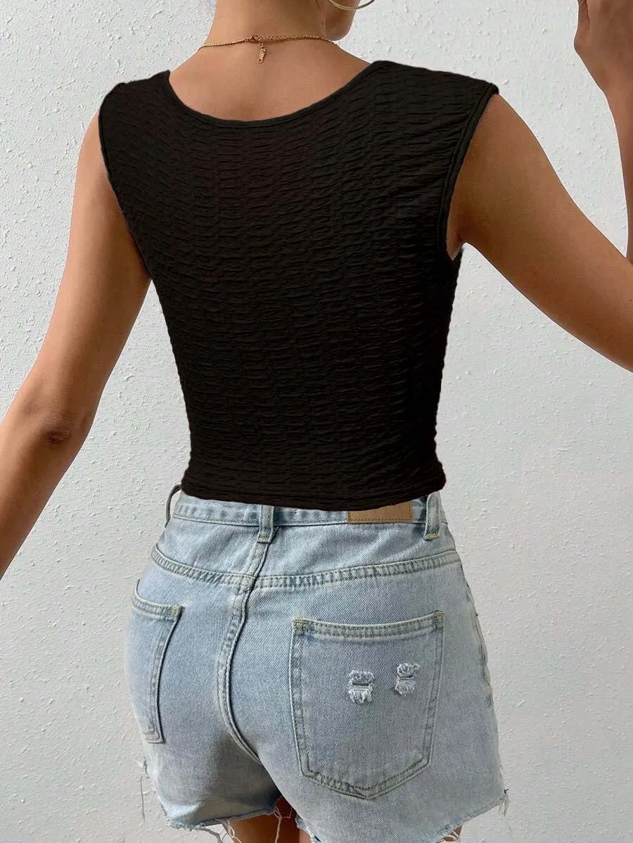 SKYAS Womens Cute Square Neck Ruched Going Out Crop Y2K Tank Tops Basic Trendy Summer Fitted Top