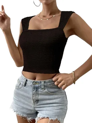 SKYAS Womens Cute Square Neck Ruched Going Out Crop Y2K Tank Tops Basic Trendy Summer Fitted Top