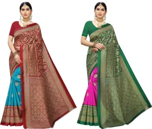 SVB Saree Green  And Red Colour Mysore Silk Saree pack of 2
