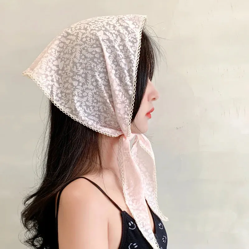 TAVIMART  -  French Girl Latest White Black Sheer Lace Triangle Scarf Floral Face Veil Wedding Party Shawls Headband Headscarf Accessories
