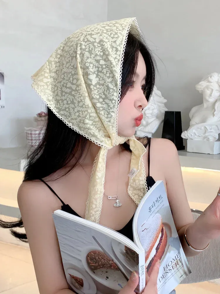 TAVIMART  -  French Girl Latest White Black Sheer Lace Triangle Scarf Floral Face Veil Wedding Party Shawls Headband Headscarf Accessories