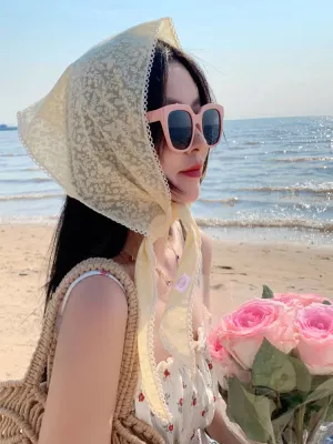 TAVIMART  -  French Girl Latest White Black Sheer Lace Triangle Scarf Floral Face Veil Wedding Party Shawls Headband Headscarf Accessories