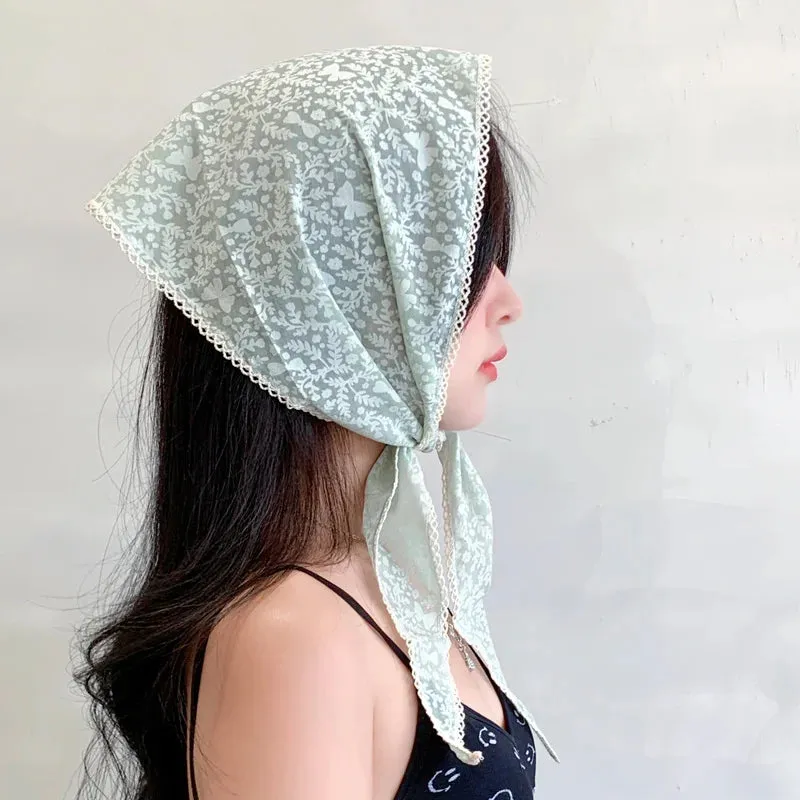 TAVIMART  -  French Girl Latest White Black Sheer Lace Triangle Scarf Floral Face Veil Wedding Party Shawls Headband Headscarf Accessories