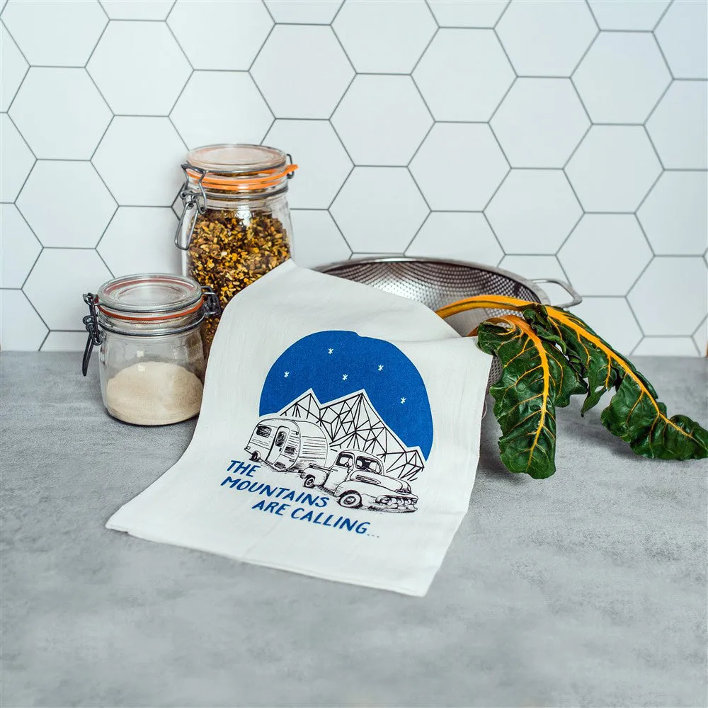 The Mountains are Calling Tea Towel, flour sack towel