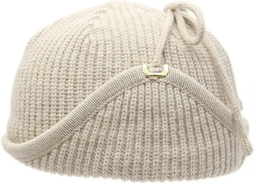 UNDERCONTROL Gold Brass Label Unisex Winter Cashmere Mixed String Ear Flap Fitted Slouchy Beanie Knit Hat Snow Skull Korea