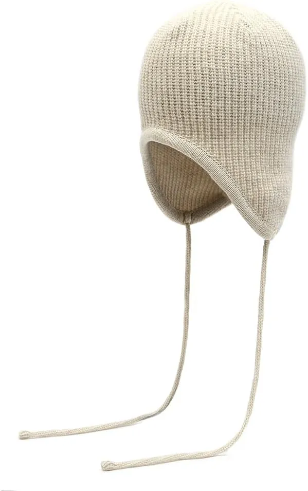 UNDERCONTROL Gold Brass Label Unisex Winter Cashmere Mixed String Ear Flap Fitted Slouchy Beanie Knit Hat Snow Skull Korea