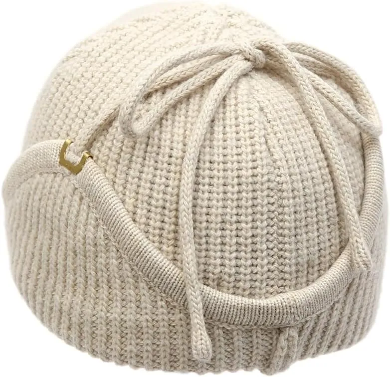 UNDERCONTROL Gold Brass Label Unisex Winter Cashmere Mixed String Ear Flap Fitted Slouchy Beanie Knit Hat Snow Skull Korea