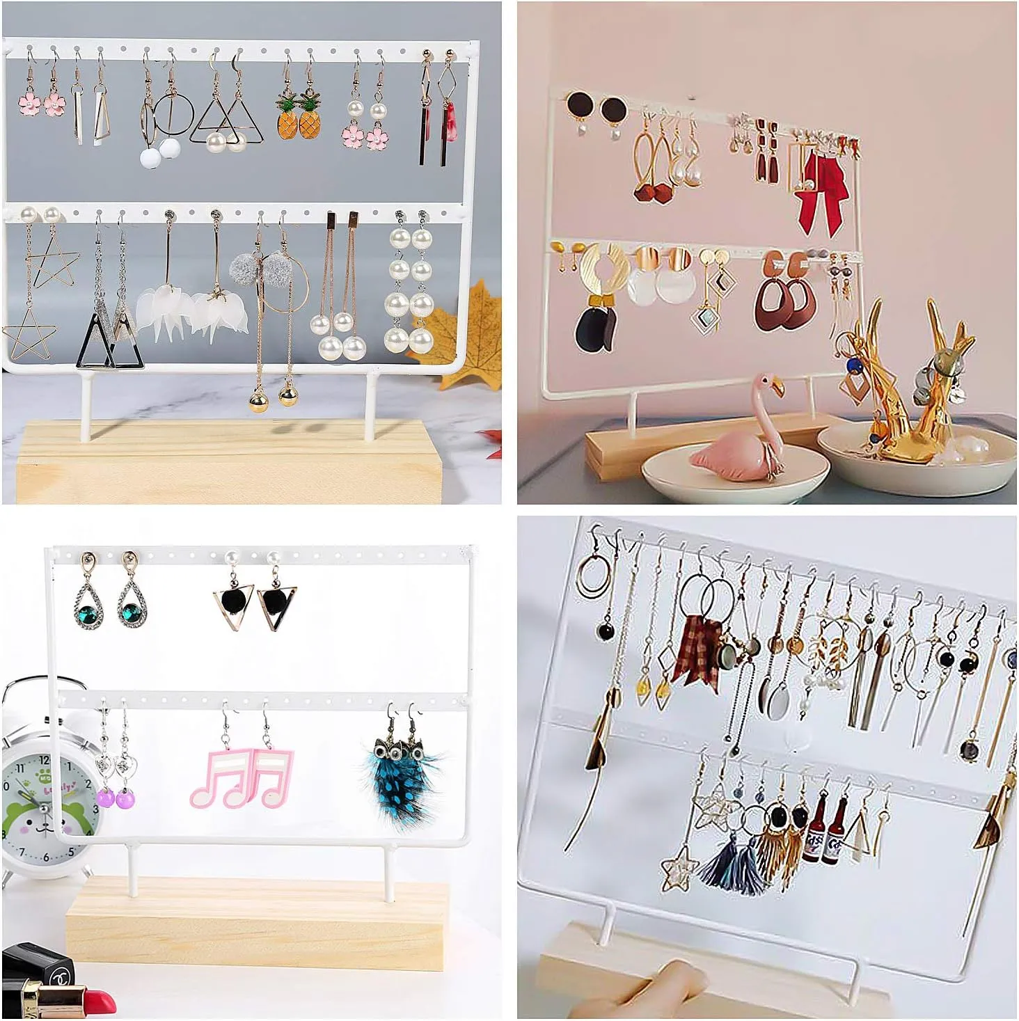 VERGILIUS Earrings Holder Organizer Jewelry Earring Holder Display Wood Stand(46 Holes 2 Layers) (White)