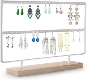 VERGILIUS Earrings Holder Organizer Jewelry Earring Holder Display Wood Stand(46 Holes 2 Layers) (White)