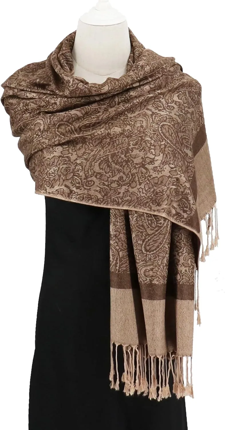 vimate Silky Paisley Pashmina Shawl Scarf-Women's Soft Double-side Jacquard Pashminas Wrap for Evening Dress Travel Shawl