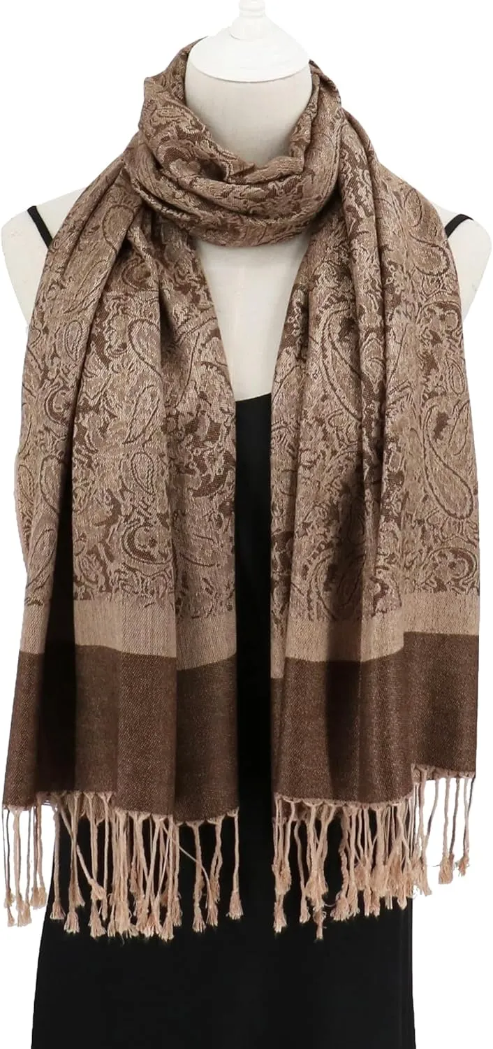 vimate Silky Paisley Pashmina Shawl Scarf-Women's Soft Double-side Jacquard Pashminas Wrap for Evening Dress Travel Shawl