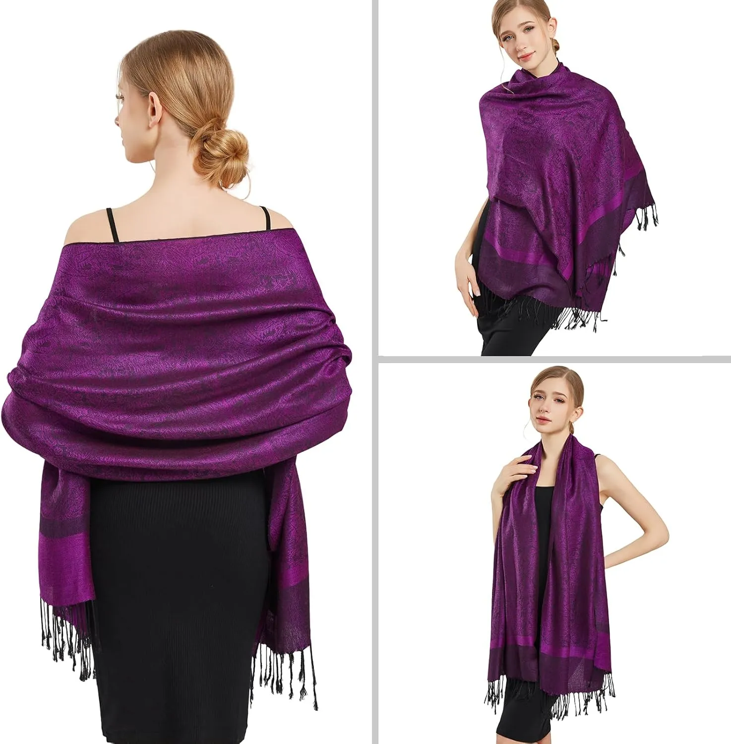 vimate Silky Paisley Pashmina Shawl Scarf-Women's Soft Double-side Jacquard Pashminas Wrap for Evening Dress Travel Shawl