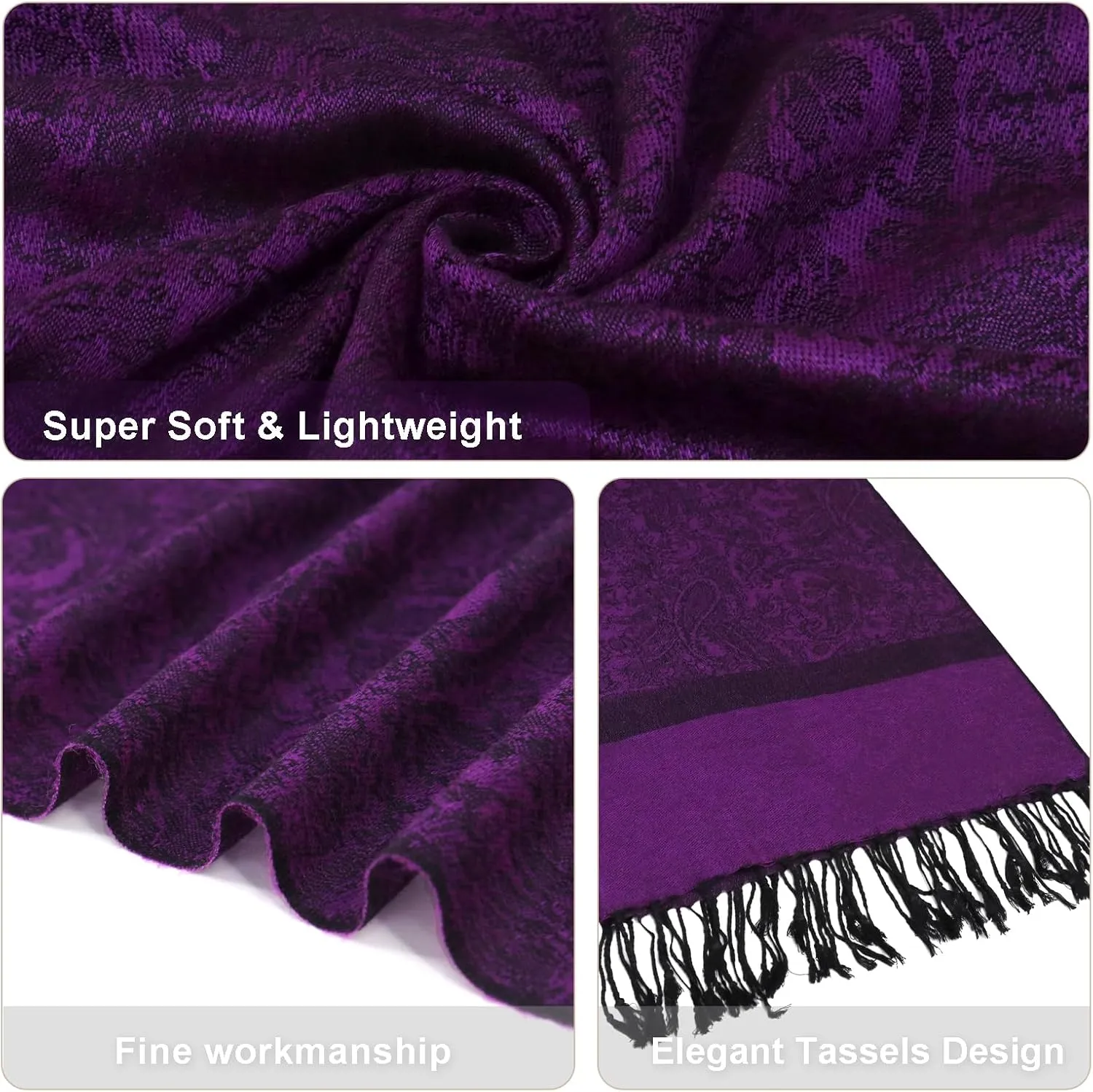 vimate Silky Paisley Pashmina Shawl Scarf-Women's Soft Double-side Jacquard Pashminas Wrap for Evening Dress Travel Shawl