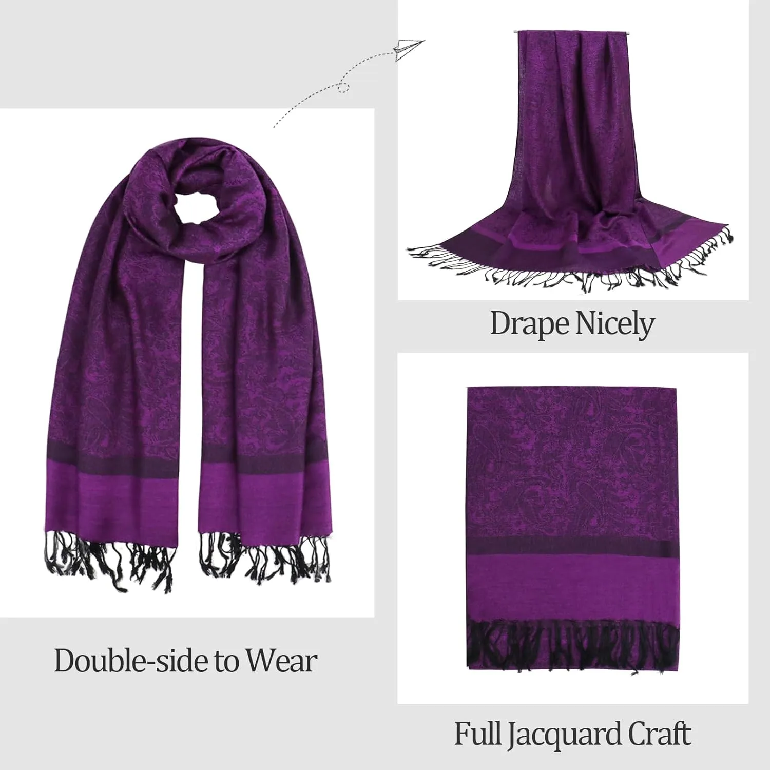 vimate Silky Paisley Pashmina Shawl Scarf-Women's Soft Double-side Jacquard Pashminas Wrap for Evening Dress Travel Shawl