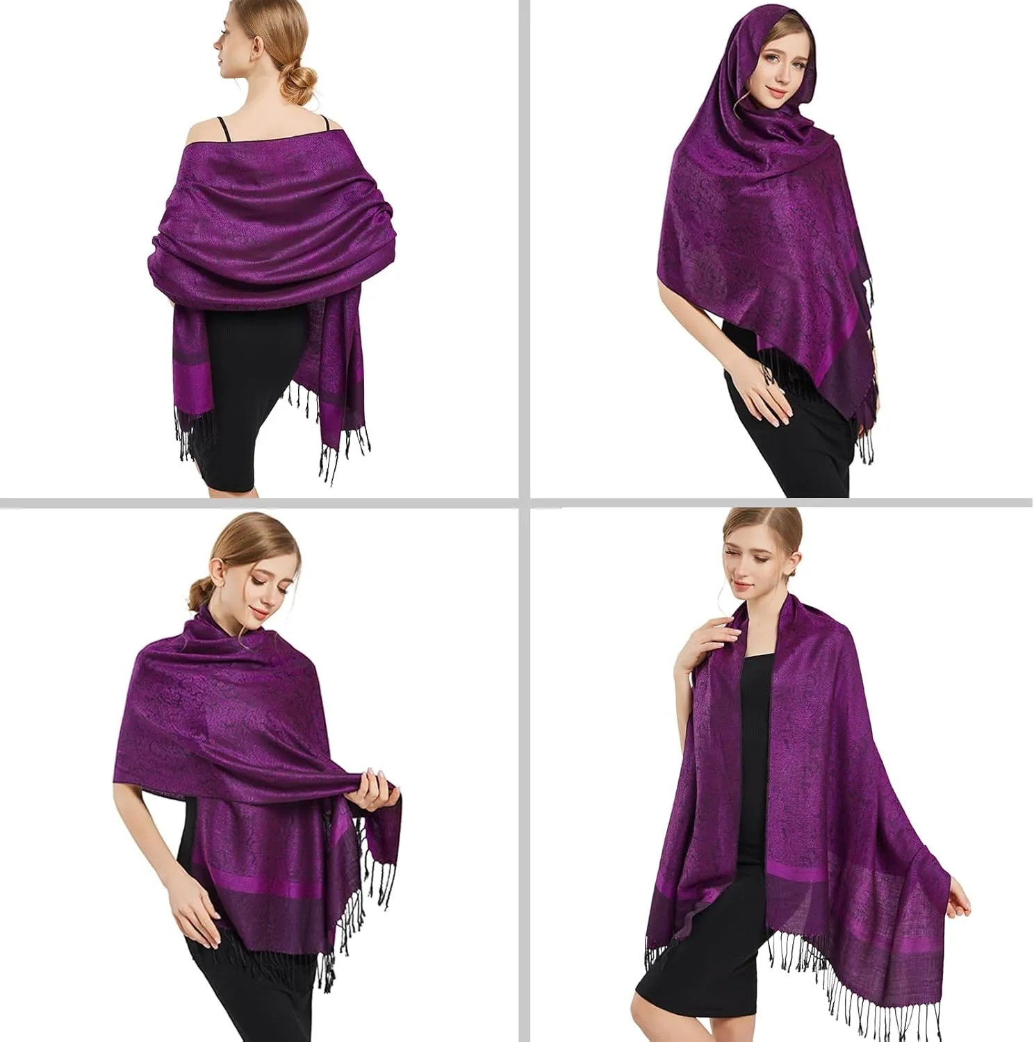 vimate Silky Paisley Pashmina Shawl Scarf-Women's Soft Double-side Jacquard Pashminas Wrap for Evening Dress Travel Shawl