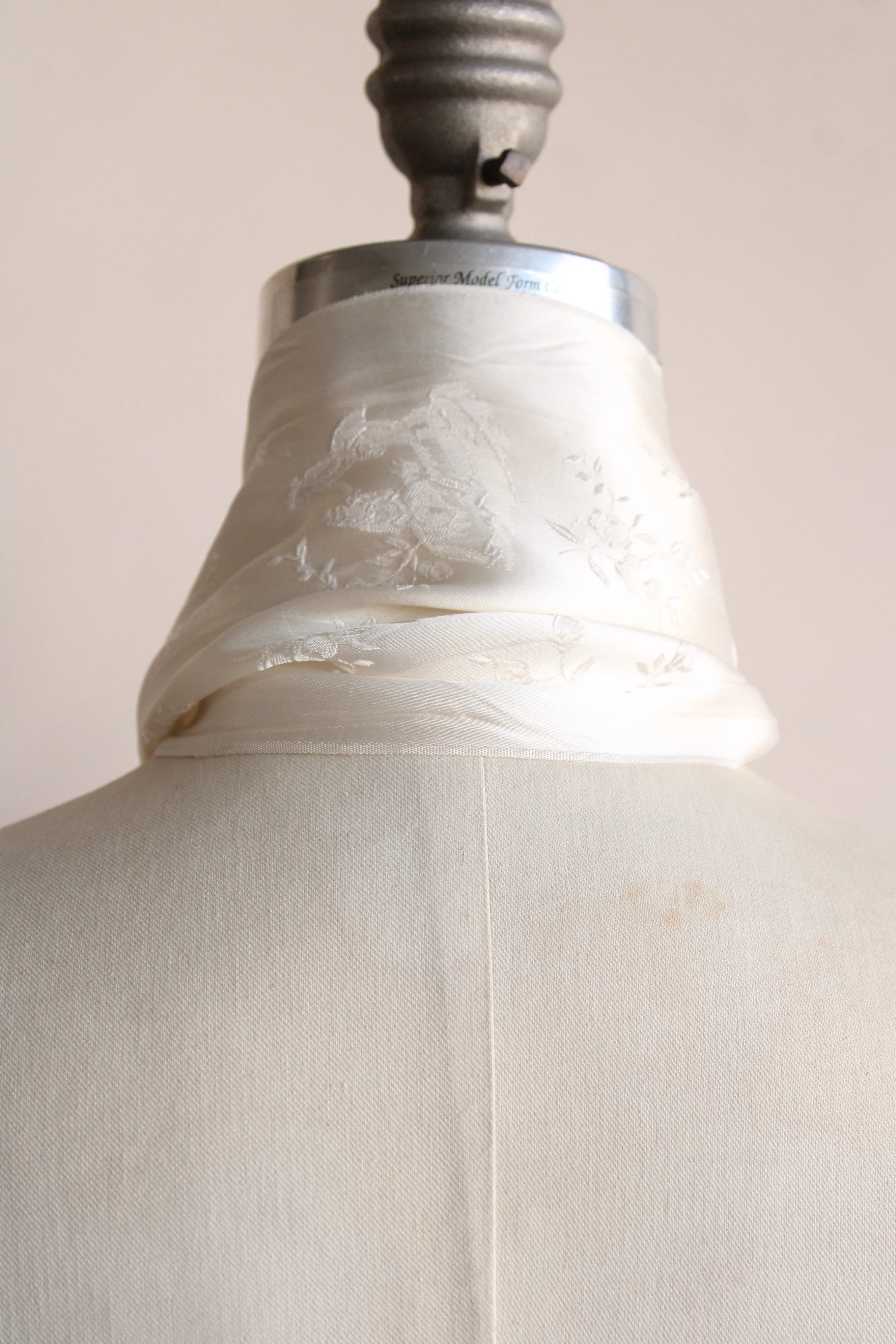 Vintage Winter White Fringed Silk Scarf