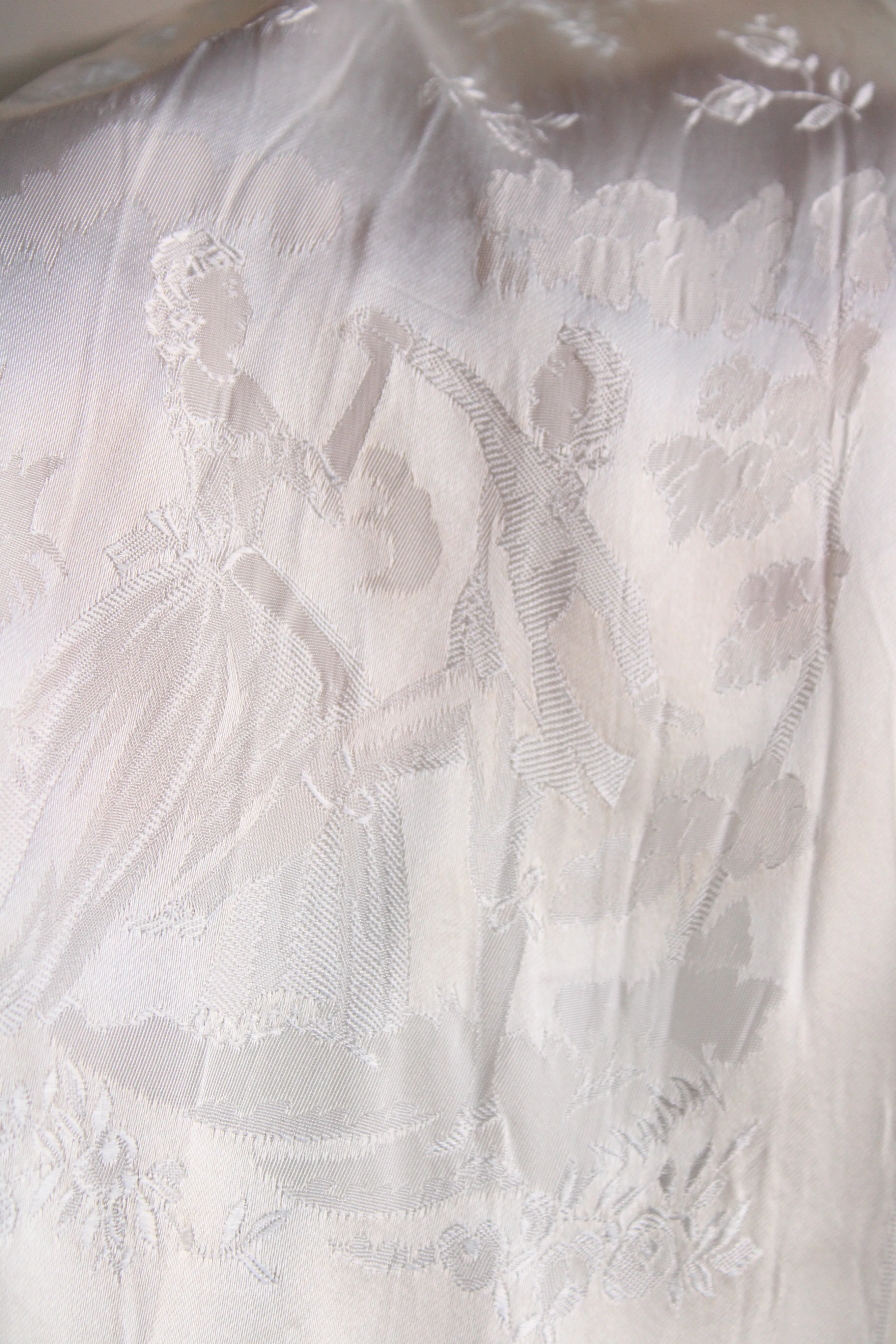 Vintage Winter White Fringed Silk Scarf