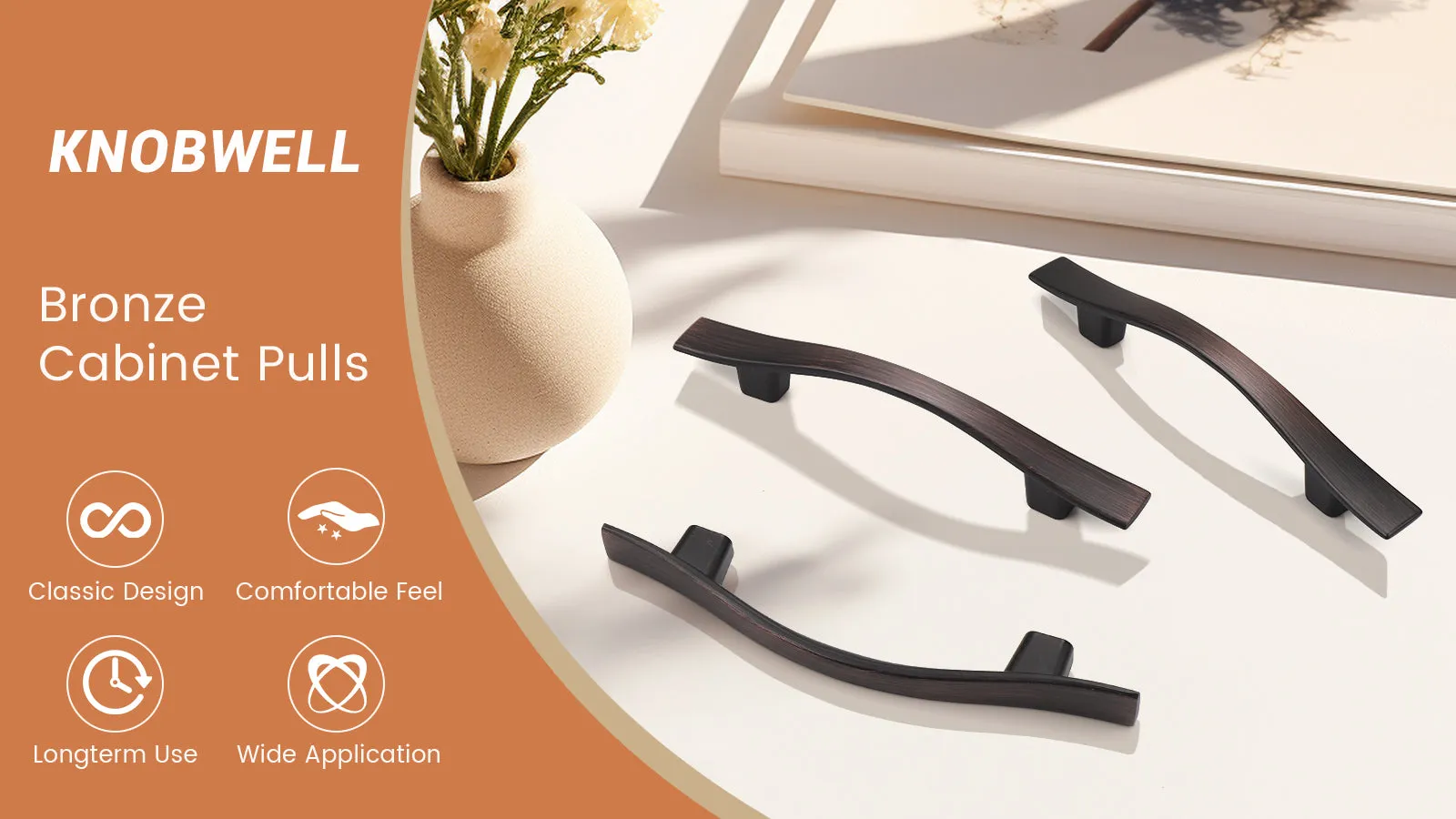 Wave Style Black/Bronze Kitchen Cabinet Handles, Modern Dresser Drawer Pulls - Hole Spacing for 3'' - PD840