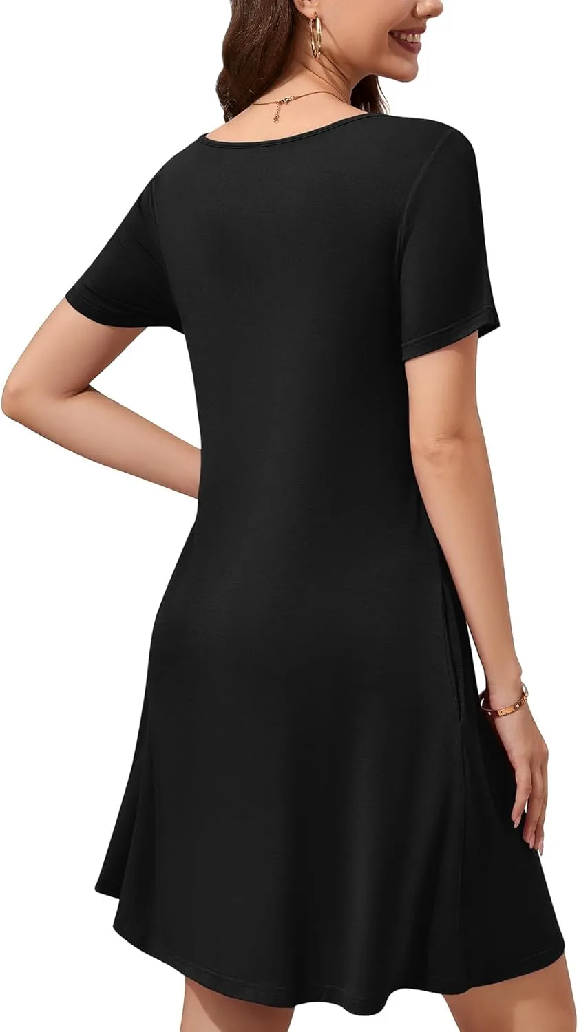 WEACZZY Summer Dresses for Women 2025 V-Neck Casual T Shirt Dress Loose Short Sleeve Flowy Dresses with Pockets