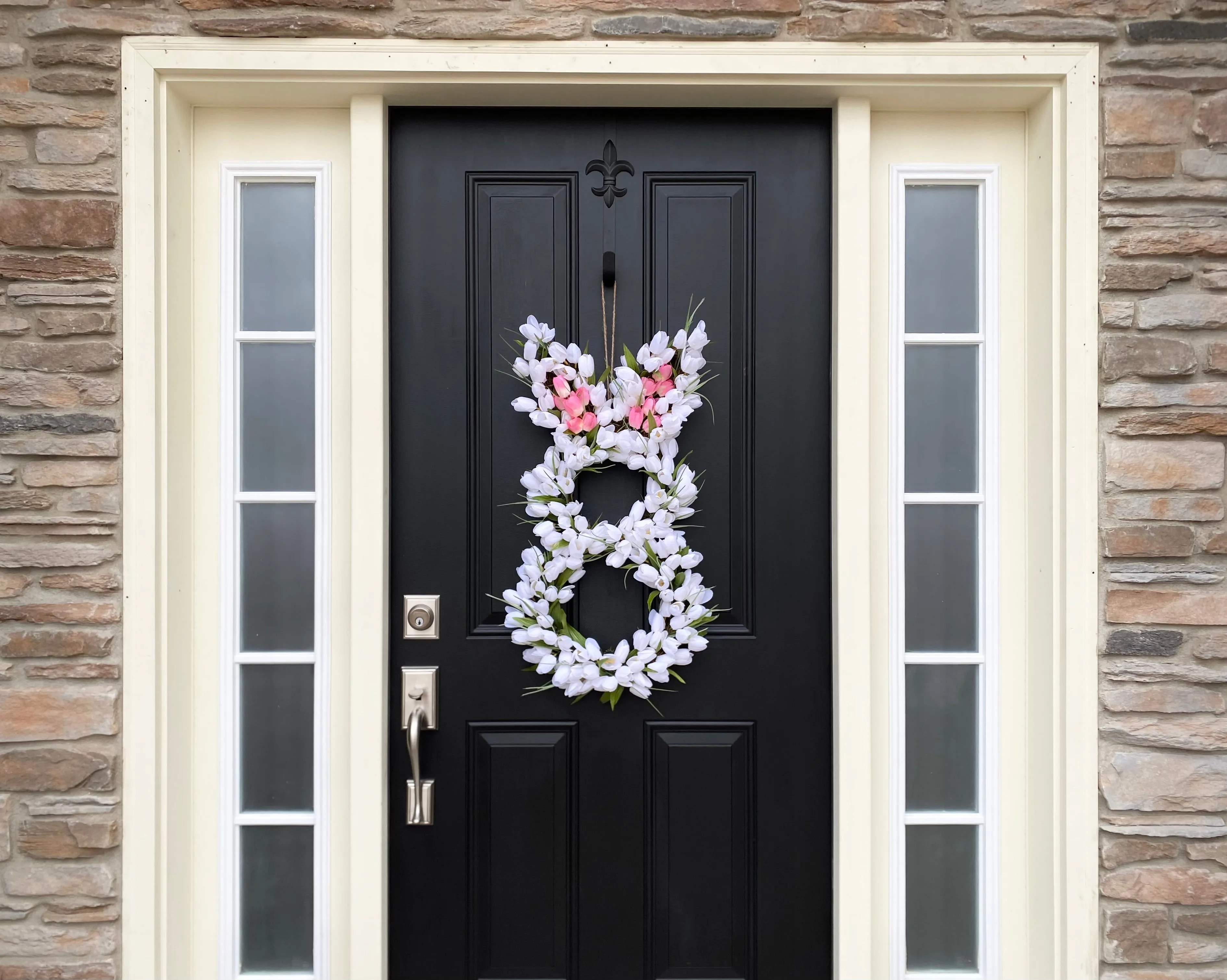 Whimsical Pink Ear Easter Bunny Tulip Door Wreath