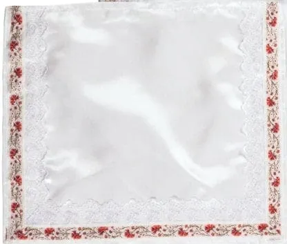 White and Bordeaux Fancy Lace Tallit Prayer Shawl set, with matching Tallit bag