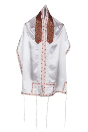 White and Bordeaux Fancy Lace Tallit Prayer Shawl set, with matching Tallit bag