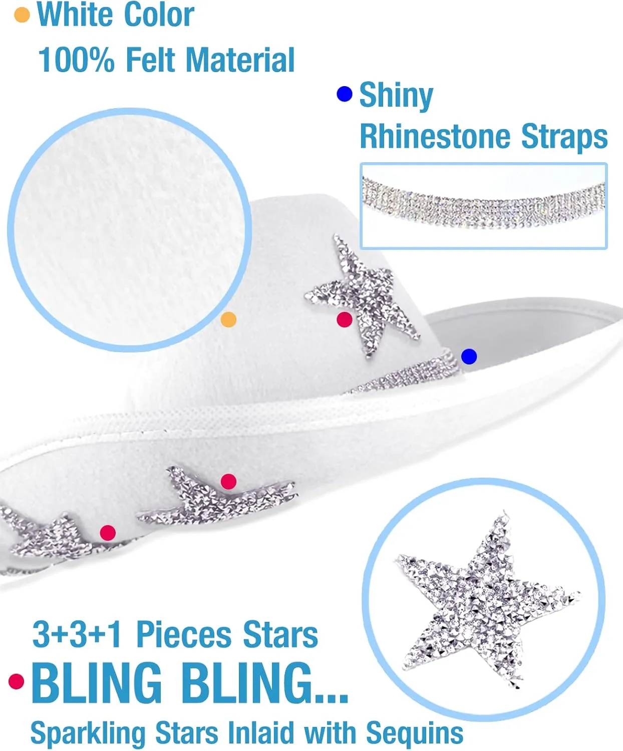 White Cowgirl Hat with Heart Sunglasses - Cowboy Hat with Glitter Star Fits Women for Bachelorette Themed Party