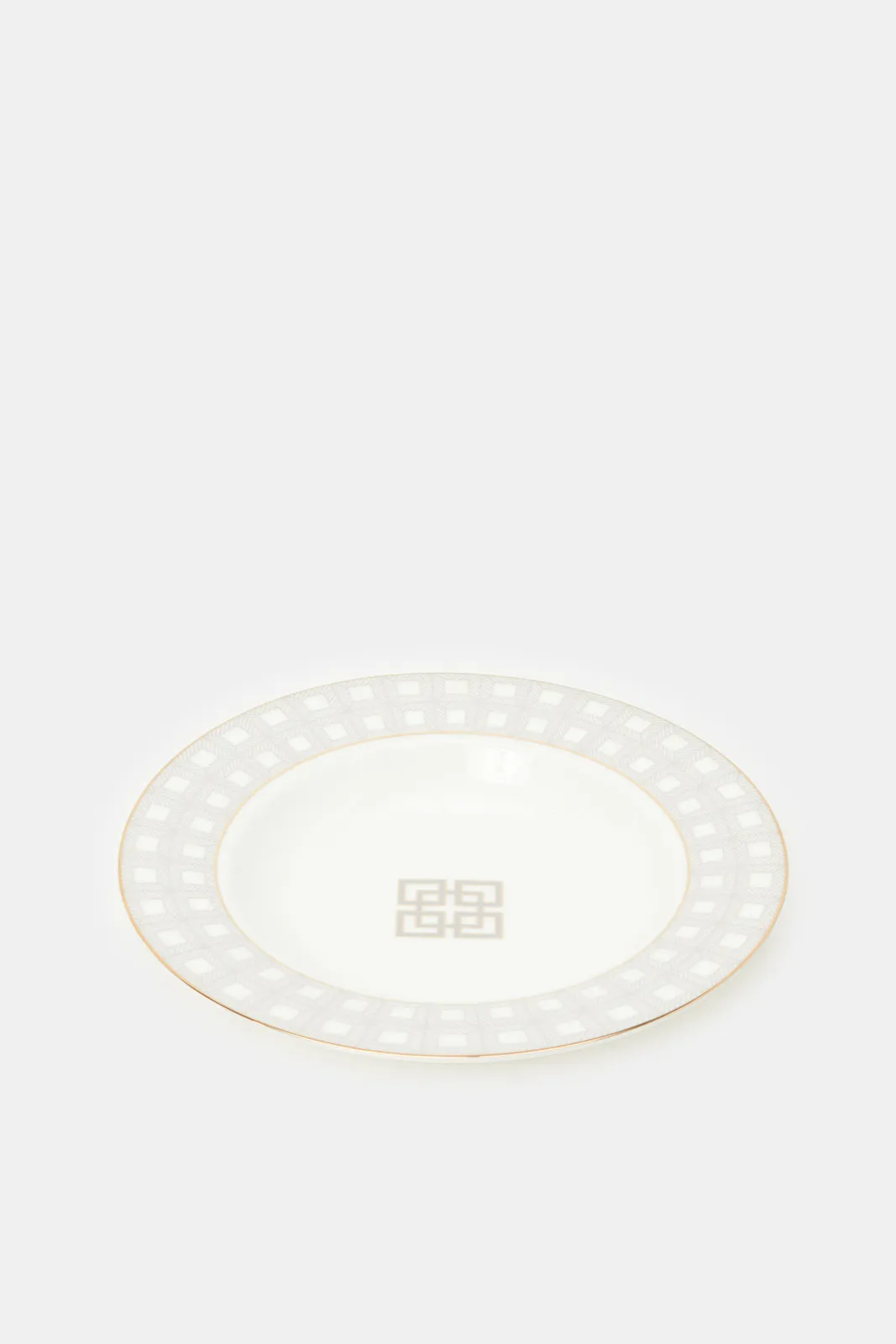 White Geometric Printed Soup Plate