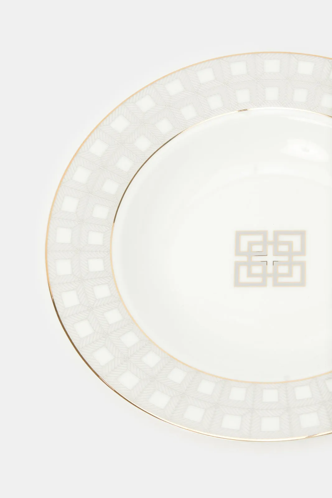 White Geometric Printed Soup Plate