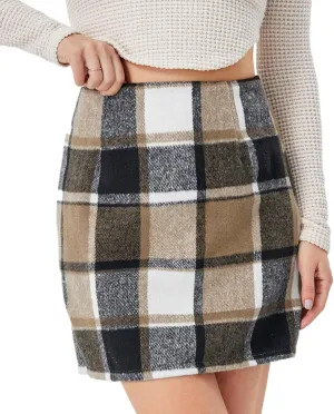 Women's Casual High Waist Plaid Skirt Bodycon Pencil Wool Mini Skirts