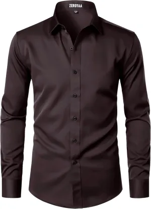 ZEROYAA Men's Long Sleeve Dress Shirt Modern Slim Fit Wrinkle-Free Casual Business Button Up Shirts